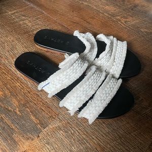 Rothy’s Triple Band Fringe Sandals in White